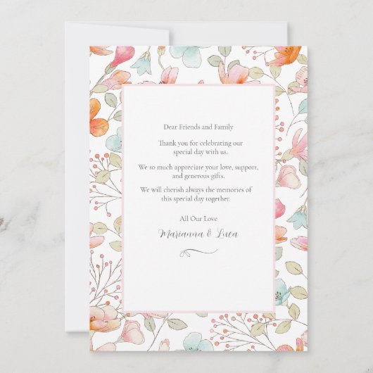 Messy Wildflowers Wedding Flat Bedankt Card (Achterkant)