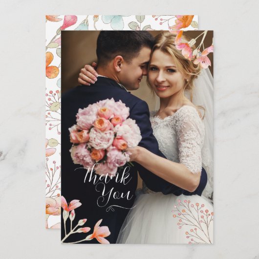 Messy Wildflowers Wedding Flat Bedankt Card (Voorkant / Achterkant)