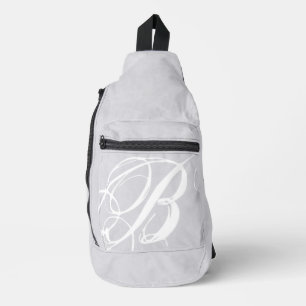 Messy wit monogram op grijze grunge sling bag