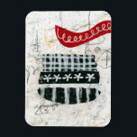 Messy Zondag Koelkastmagneet Magneet<br><div class="desc">Een speels collage mixed media stuk in acryl,  potlood en krijt. Het beschikt over een rommelige potlood gekrabbeld witte achtergrond met poppen van kleur uit de lagen hieronder,  dan zwart-witte elementen in dambord,  bloemen en strepen. Het eindigt met een wervelend,  loopy rood accent in de buurt van de top.</div>