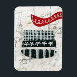 Messy Zondag Koelkastmagneet Magneet<br><div class="desc">Een speels collage mixed media stuk in acryl,  potlood en krijt. Het beschikt over een rommelige potlood gekrabbeld witte achtergrond met poppen van kleur uit de lagen hieronder,  dan zwart-witte elementen in dambord,  bloemen en strepen. Het eindigt met een wervelend,  loopy rood accent in de buurt van de top.</div>