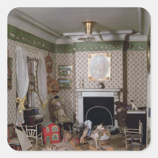 Mestgoed met speelgoed van "Miss Miles" House", 18 Vierkante Sticker (Voorkant)