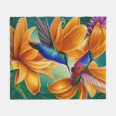 Mestvogels op Oranje bloesems Fleece Deken (Voorkant (Horizontaal))