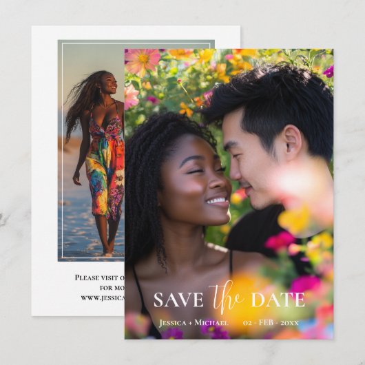 Met 2 foto's Etherische Bloei Save The Date (Voorkant / Achterkant)