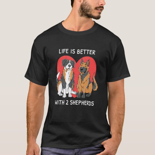 Met 2 Herders Aussie Duitse Herdershond T-shirt (Voorkant)