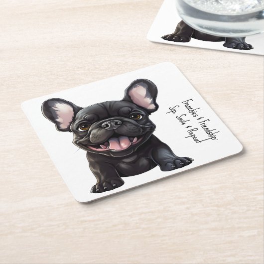 Met aangepaste tekst, 🐶Franse puppy Kartonnen Onderzetters (Schuin)