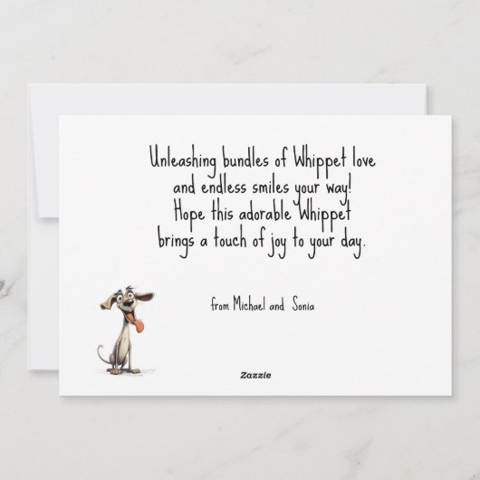 Met aangepaste tekst, 🐶gek 🤪 whipet feestdagenkaart (Achterkant)