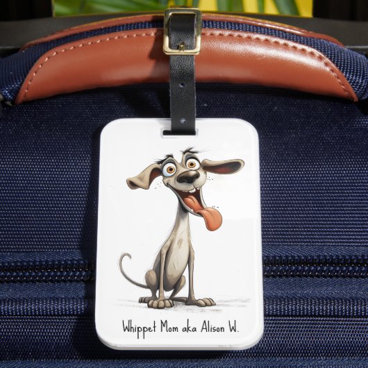 Met aangepaste tekst, 🐶gekke 🤪 whippet bagagelabel (Voorkant Insitu 2)