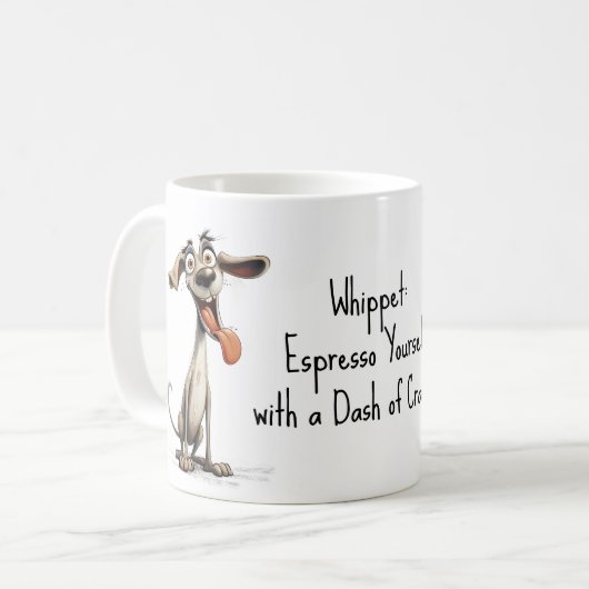 Met aangepaste tekst, 🐶gekke 🤪 whippet koffiemok (Voorkant links)