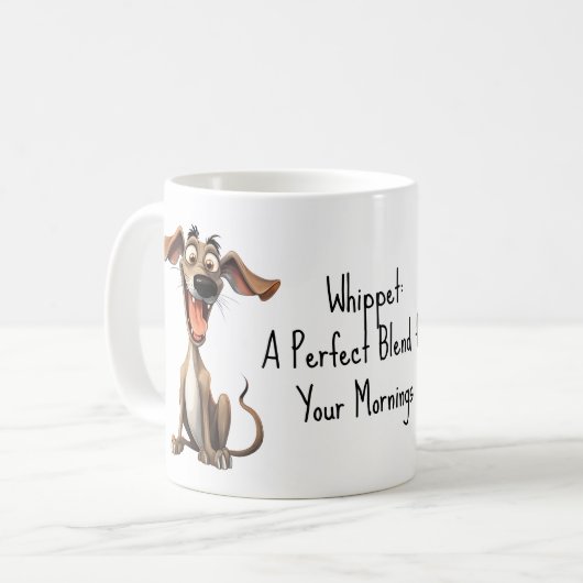 Met aangepaste tekst, 🐶gekke 🤪 whippet koffiemok (Voorkant links)