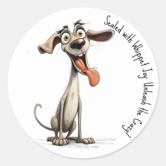 Met aangepaste tekst, 🐶gekke 🤪 whippet ronde sticker (Voorkant)