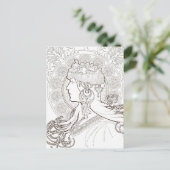 Met ALphonse Mucha Black en White beklede tekening Briefkaart (Staand voorkant)