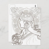 Met ALphonse Mucha Black en White beklede tekening Briefkaart (Voorkant / Achterkant)