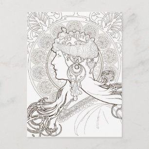 Met ALphonse Mucha Black en White beklede tekening Briefkaart