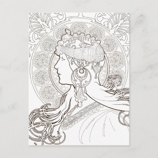 Met ALphonse Mucha Black en White beklede tekening Briefkaart (Voorkant)