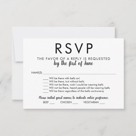 Met Bells op Funny Black en White Wedding RSVP Kaartje (Voorkant)
