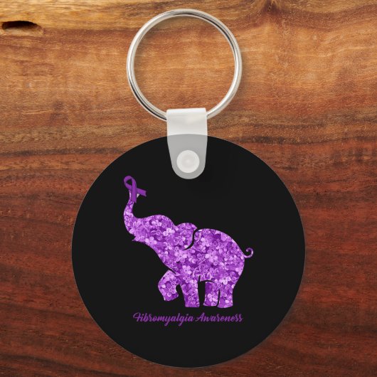 Met Bloem Fibromyalgie Bewustzijnslint Sleutelhanger (Voorkant)
