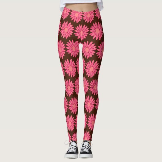 met bloemen doordrenkte mokka leggings (Voorkant)