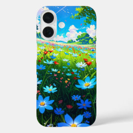 met bloemen gevulde lenteweide iPhone 16 hoesje