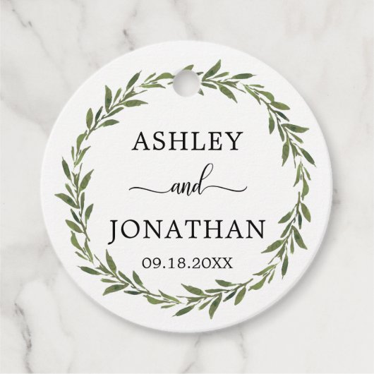 Met Botanische Wreath Weddenschap Wit bedankt Bedankjes Labels (Voorkant)