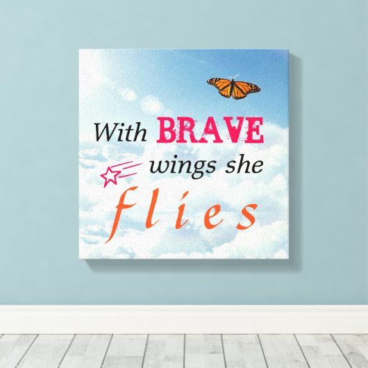 Met brave vleugels vliegt ze canvas afdruk (Insitu (Houten vloer))