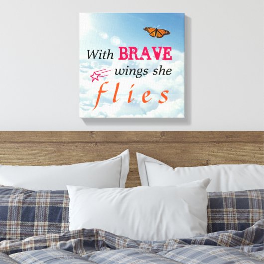Met brave vleugels vliegt ze canvas afdruk (Insitu (Slaapkamer))