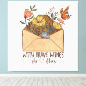 Met brave vleugels vliegt ze canvas afdruk (Insitu (Houten vloer))