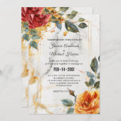 Met bruiloft details Marble Dreams: Oranje Roos Kaart (Voorkant / Achterkant)