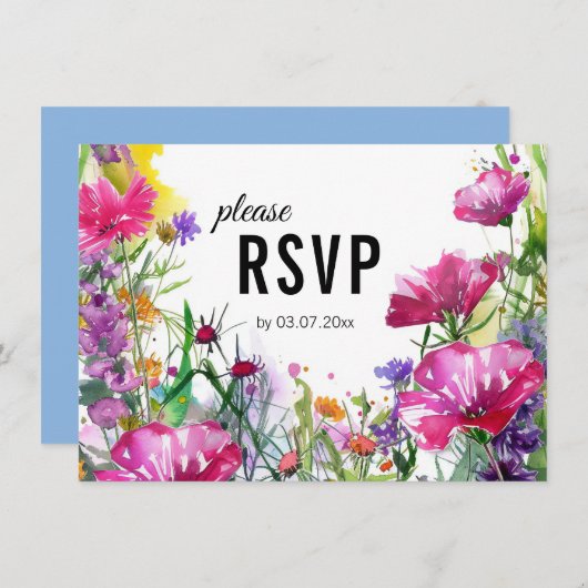 😍 Met bruiloft menu Meadow Blooms RSVP-kaart Kaart (Voorkant / Achterkant)