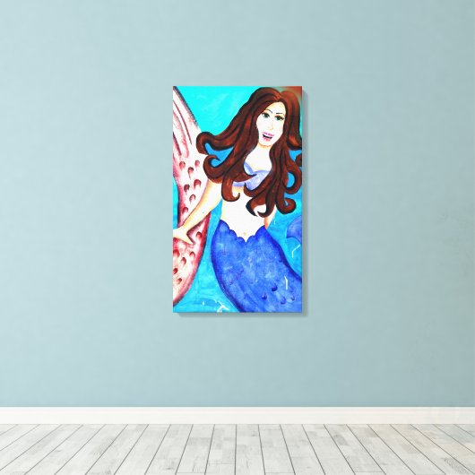 met brunette mermaid omwikkeld canvas (Insitu (Houten vloer))