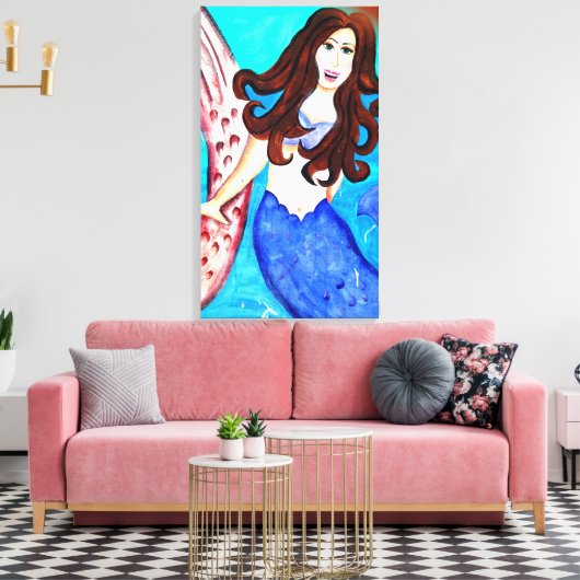 met brunette mermaid omwikkeld canvas (Insitu (Woonkamer))