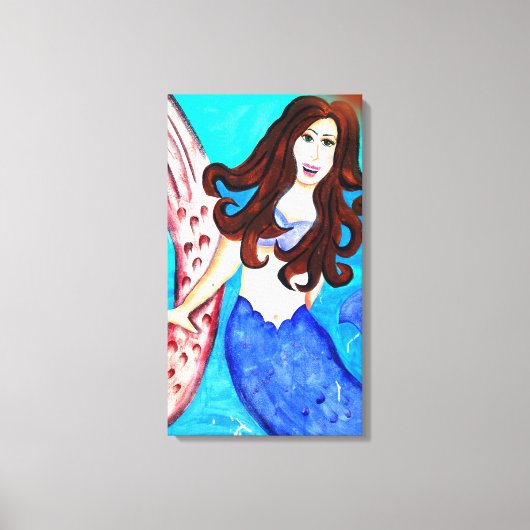 met brunette mermaid omwikkeld canvas afdruk (Voorkant)