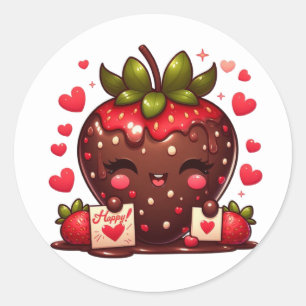 Met chocolade bedekte aardbeien Valentijns Ronde Sticker