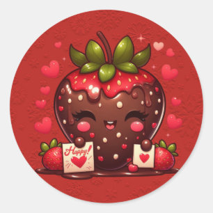 Met chocolade bedekte aardbeien Valentijns Ronde Sticker