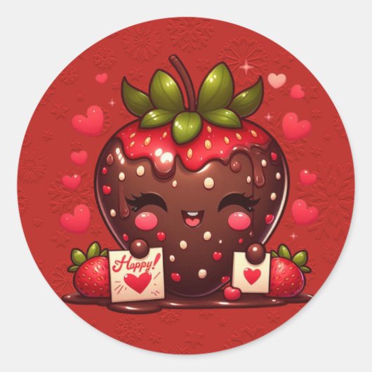 Met chocolade bedekte aardbeien Valentijns Ronde Sticker (Voorkant)