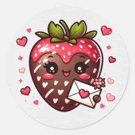 Met chocolade bedekte aardbeien Valentijns Ronde Sticker