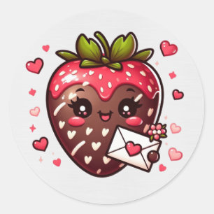 Met chocolade bedekte aardbeien Valentijns Ronde Sticker