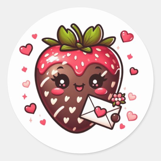 Met chocolade bedekte aardbeien Valentijns Ronde Sticker (Voorkant)