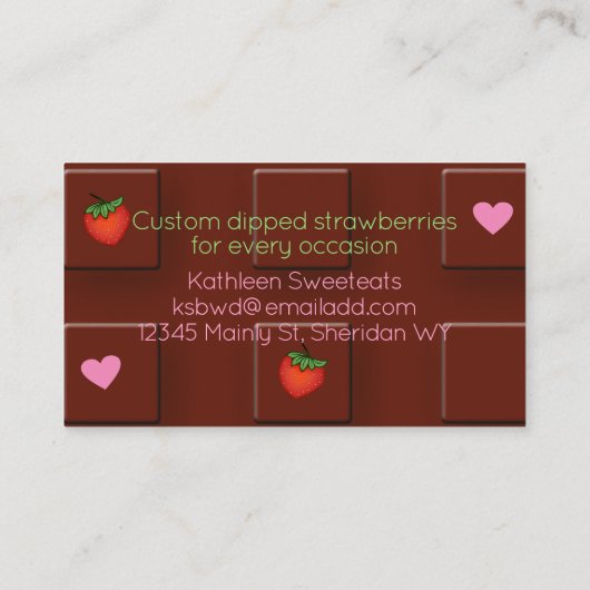 Met chocolade bedekte aardbeiensappen visitekaartje (Achterkant)