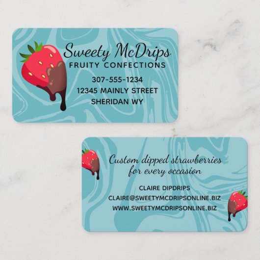 met chocolade bedekte aardbeiensoorten - bus visitekaartje (Voorkant / Achterkant)