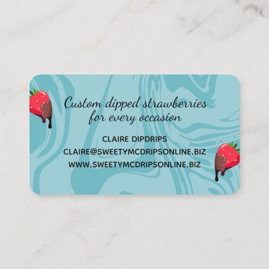 met chocolade bedekte aardbeiensoorten - bus visitekaartje (Achterkant)
