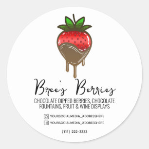 Met chocolade bedekte ondergedompelde aardbeien ronde sticker