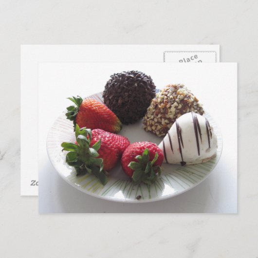 Met chocolade behandelde aardbeien briefkaart (Voorkant / Achterkant)