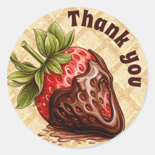 Met chocolade gedompelde aardbei op maat ronde sticker