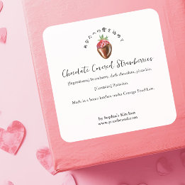 Met Chocolade Overgoten Aardbei Waterverf Ingredië Vierkante Sticker