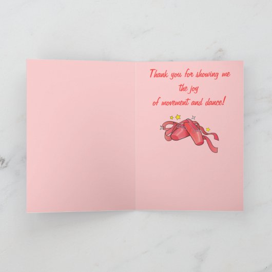 Met dank aan mijn dansleraar: rode balletschoenen bedankkaart (Binnen)
