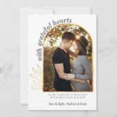 Met dankbare harten Gouden Boog Foto Grijs Goud Aankondiging (Voorkant)