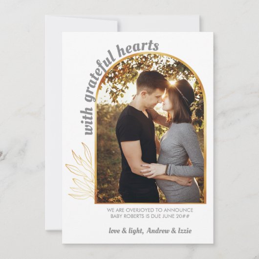 Met dankbare harten Gouden Boog Foto Grijs Goud Aankondiging (Voorkant)