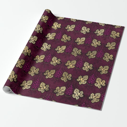 Met de benaming Burgundy Plum en Gold Wine Cadeaupapier (Uitgerold)