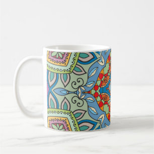 Met de decoratieve hand getekend naadloos patroon. koffiemok